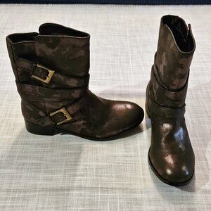 SERGIO BARI Brown Metallic Mottled/Camouflage Pattern Moto Boots Size 10